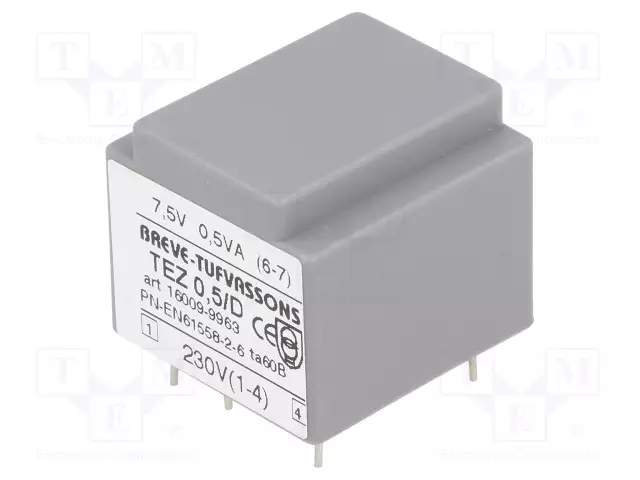 MUUNTAJA - 0,5VA - 230VAC - 7,5V - 66,6MA - PCB - IP00 - TEZ - Piirilevymuuntajat - TEZ0.5D7.5V - 1