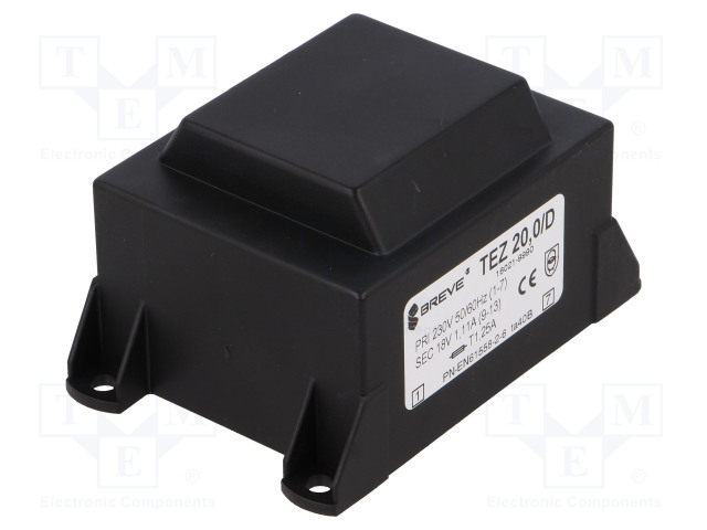 MUUNTAJA - 20VA - 230VAC - 18V - 1111,1MA - PCB - IP00 - TEZ - Piirilevymuuntajat - TEZ20D18V - 1