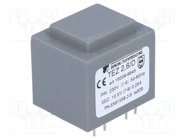 MUUNTAJA - 2,5VA - 230VAC - 10,5V - 238MA - PCB - IP00 - TEZ - Piirilevymuuntajat - TEZ2.6D10.5V - 1
