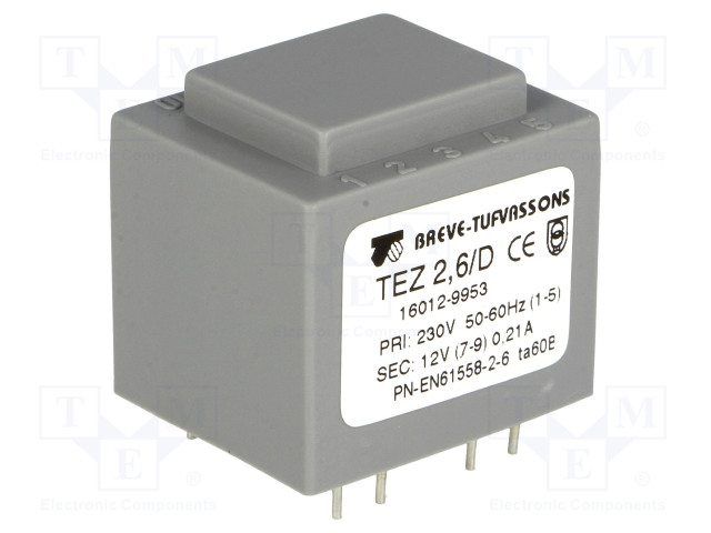 MUUNTAJA - 2,5VA - 230VAC - 12V - 208,3MA - PCB - IP00 - TEZ - Piirilevymuuntajat - TEZ2.6D12V - 1