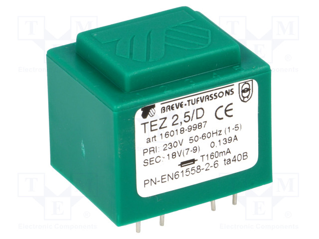 MUUNTAJA - 2,5VA - 230VAC - 18V - 138,8MA - PCB - IP00 - TEZ - Piirilevymuuntajat - TEZ2.5D18V - 1