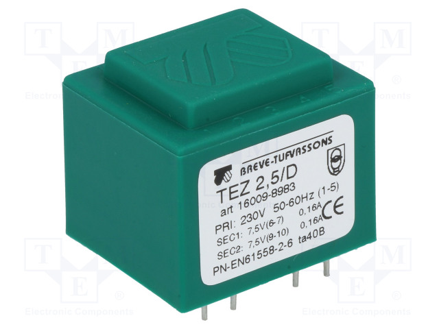 MUUNTAJA - 2,5VA - 230VAC - 7,5V - 7,5V - 166,6MA - 166,6MA - Piirilevymuuntajat - TEZ2.5D7.5-7.5V - 1