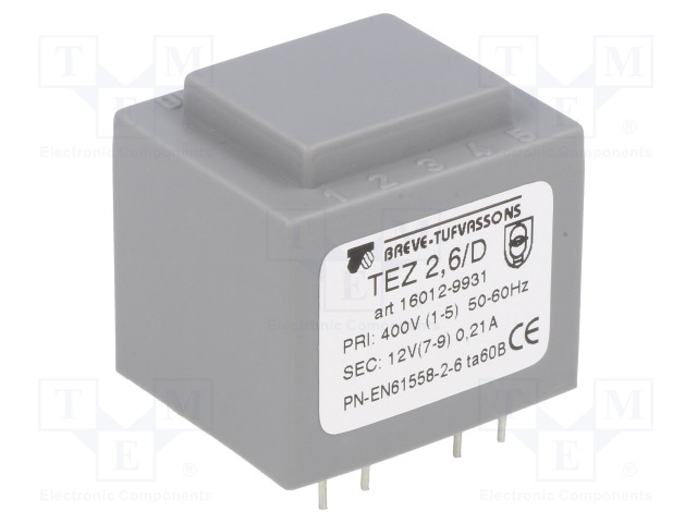 MUUNTAJA - 2,5VA - 400VAC - 12V - 208,3MA - PCB - IP00 - TEZ - Piirilevymuuntajat - TEZ2.6D40012V - 1