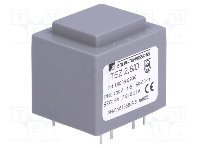 MUUNTAJA - 2,5VA - 400VAC - 9V - 277,8MA - PCB - IP00 - TEZ - Piirilevymuuntajat - TEZ2.6D4009V - 1