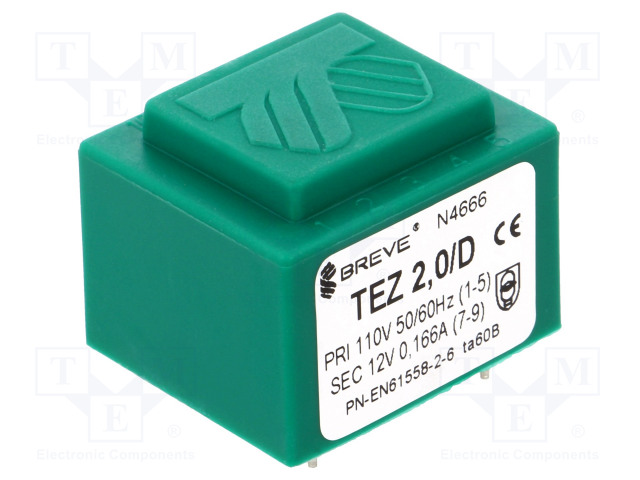 MUUNTAJA - 2VA - 110VAC - 12V - PCB - IP00 - LÄMPÖLUOKKA: TA60B - Piirilevymuuntajat - TEZ2D11012V - 1