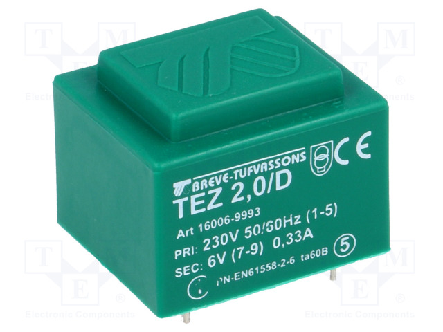 MUUNTAJA - 2VA - 230VAC - 6V - 333,3MA - PCB - IP00 - TEZ - A: 28MM - Piirilevymuuntajat - TEZ2D6V - 1