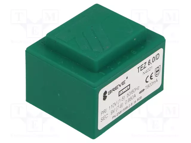 MUUNTAJA - 6VA - 110VAC - 9V - PCB - IP00 - LÄMPÖLUOKKA: TA60B - Piirilevymuuntajat - TEZ61109V - 1