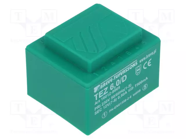 MUUNTAJA - 6VA - 230VAC - 12V - 500MA - PCB - IP00 - TEZ - A: 38MM - Piirilevymuuntajat - TEZ6D12V - 1