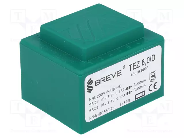 MUUNTAJA - 6VA - 230VAC - 18V - 18V - 166,6MA - 166,6MA - PCB - Piirilevymuuntajat - TEZ6D18-18V - 1