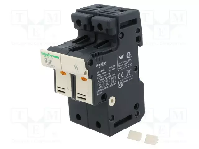 VAROKEPESÄ - 14X51MM - DIN-KISKOLLE - 50A - 690V - NAVAT: 2 - Sulakepitimet - DF142V - 1