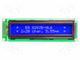 LCD NÄYTTÖ - AAKKOSNUMEERINEN - STN NEGATIVE - 20X2 - SININEN - LED - Aakkosnumeeriset LCD-näytöt - EAW202B-NLW - 1