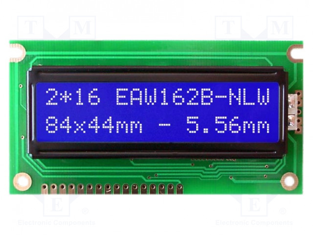 LCD NÄYTTÖ - AAKKOSNUMEERINEN - STN NEGATIVE - 16X2 - SININEN - LED - Aakkosnumeeriset LCD-näytöt - EAW162B-NLW - 1