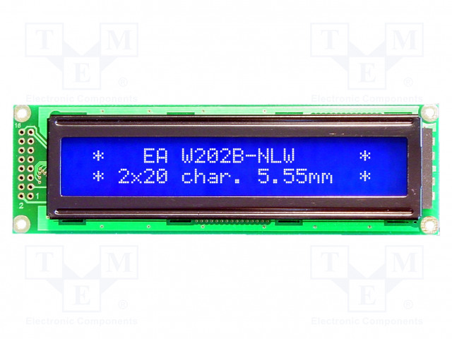 LCD NÄYTTÖ - AAKKOSNUMEERINEN - STN NEGATIVE - 20X2 - SININEN - LED - Aakkosnumeeriset LCD-näytöt - EAW202B-NLW - 1