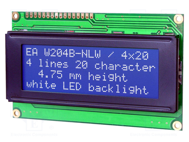 LCD NÄYTTÖ - AAKKOSNUMEERINEN - STN NEGATIVE - 20X4 - SININEN - LED - Aakkosnumeeriset LCD-näytöt - EAW204B-NLW - 1