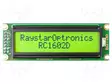 LCD NÄYTTÖ - AAKKOSNUMEERINEN - FSTN POSITIVE - 16X2 - VIHREÄ - LED - Aakkosnumeeriset LCD-näytöt - RC1602D-FHY-ESX - 1