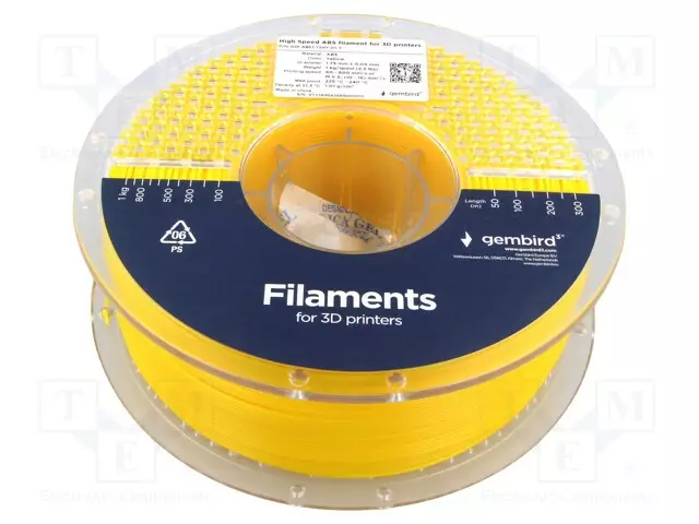 3D FILAMENTTI ABS - 1,75MM - KELTAINEN - 225÷240°C - 1KG - HIGH SPEED - 3D Filamentit - 3DP-ABS1.75HY-01-Y - 1