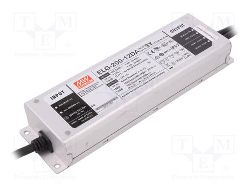 VIRTALÄHDE: IMPULSSI - LED - DALI - 192W - 12VDC - 16A - 100÷305VAC - IP67 - LED teholähteet - ELG-200-12DA-3Y - 1