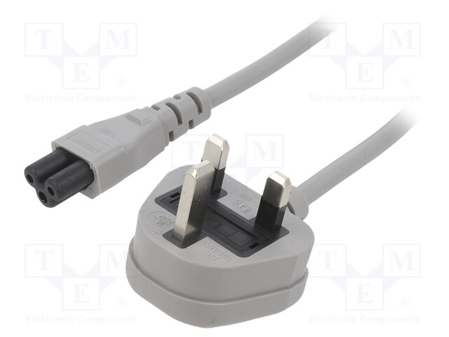 KAAPELI - 3X0,75MM2 - BS 1363 (G) PISTOKE,IEC C5 NAARAS-PVC - 1M - Tietokone- ja laitejohdot - SN33-3071GY - 1
