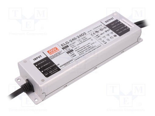 VIRTALÄHDE: IMPULSSI - LED - 240W - 24VDC - 10A - 100÷305VAC - 142÷431VDC - LED teholähteet - ELG-240-24D2-3Y - 1