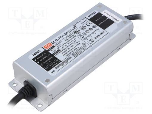 VIRTALÄHDE: IMPULSSI - LED - 60W - 12VDC - 2,5÷5A - 100÷305VAC - IP65 - LED teholähteet - ELG-75-12A-3Y - 1