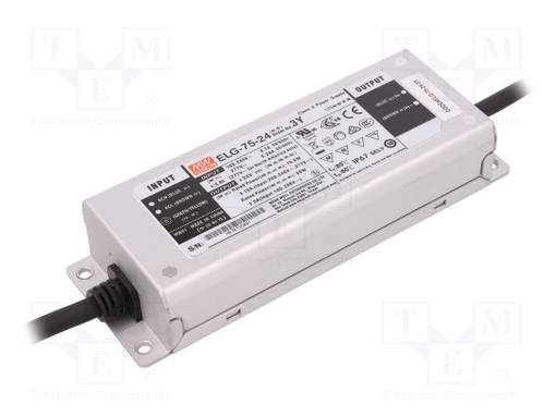 VIRTALÄHDE: IMPULSSI - LED - 75,6W - 24VDC - 3,15A - 100÷305VAC - IP67 - LED teholähteet - ELG-75-24-3Y - 1
