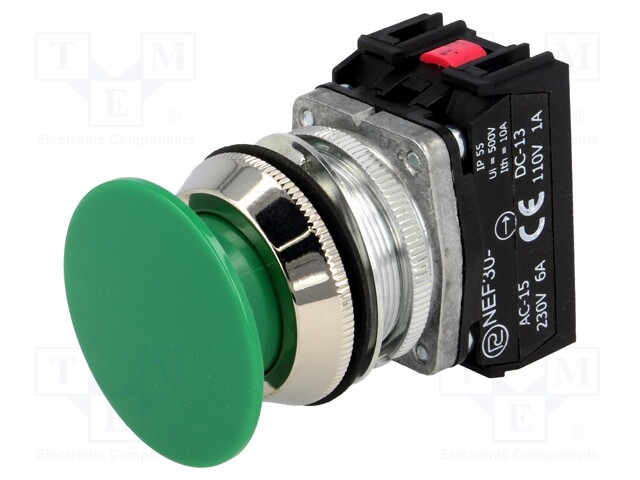 PAINOKYTKIN - 30MM - ASENNOT: 1 - NC + NO - VIHREÄ - IP55 - Taulukytkimet, standardi 30mm - NEF30-DZXY - 1