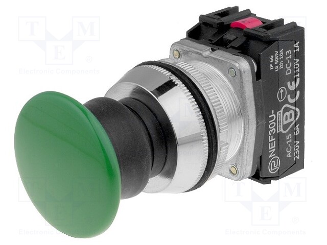 PAINOKYTKIN - 30MM - ASENNOT: 1 - NC + NO - VIHREÄ - IP66 - Taulukytkimet, standardi 30mm - NEF30-UDZXY - 1