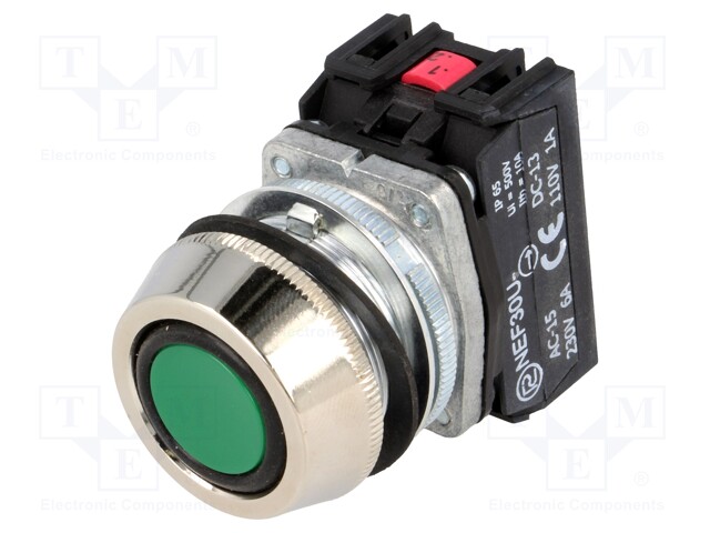 PAINOKYTKIN - 30MM - ASENNOT: 1 - NC + NO - VIHREÄ - IP66 - Taulukytkimet, standardi 30mm - NEF30-UKZXY - 1