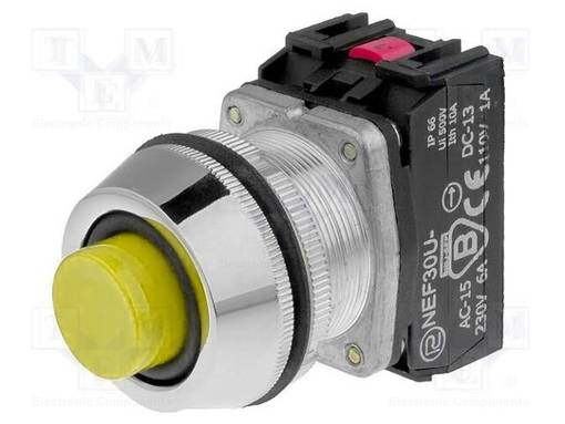 PAINOKYTKIN - 30MM - ASENNOT: 1 - NC + NO - KELTAINEN - IP66 - Taulukytkimet, standardi 30mm - NEF30-UWGXY - 1