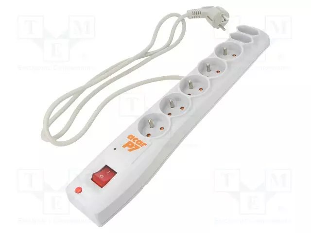 JATKOJOHTO: SUOJAUS-PISTORASIAT: 7 - 230VAC - 10A - HARMAA - Tietokonetarvikkeet - muut - ACAR-P7-1.5GY - 1