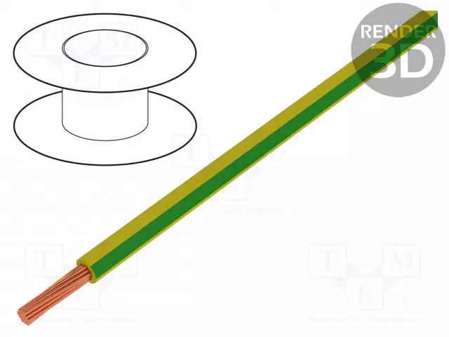 JOHTO - H05V-K - CU - 0,5MM2 - PVC - KELTAINEN-VIHREÄ - 300V,500V - Yksisäikeiset asennuskaapelit - H05V-K0.50500-GY - 1