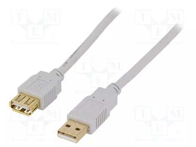 KAAPELI - USB 2.0 - USB A RASIA,USB A PISTOKE - KULLATTU - 3M - HARMAA - USB kaapelit ja adapterit - CAB-USB2AAF3G-GY - 1