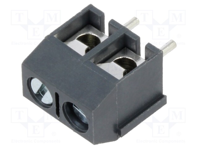 KYTKENTÄRIMA PIIRILEVYLLE - 90° KULMA - 5MM - NAVAT: 2 - PCB - 2,5MM2 - Riviliittimet piirilevylle - TB-5.0-P-2P-GY - 1