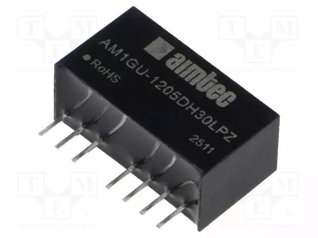 DC/DC MUUNNIN - 1W - TULOJÄNNITE 4,5÷36VDC - LÄHTÖJÄNNITE 5VDC - ULÄH2: -5VDC - SIP8 - DC/DC muuntimet - AM1GU-1205DH30LPZ - 1