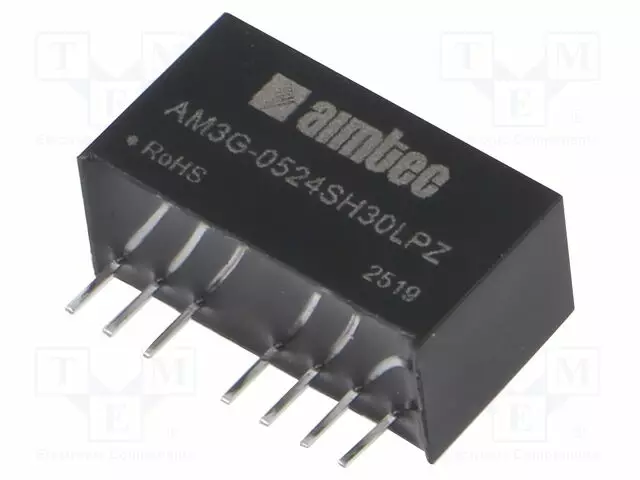 DC/DC MUUNNIN - 3W - TULOJÄNNITE 4,5÷9VDC - LÄHTÖJÄNNITE 24VDC - ITULO: 805MA - SIP8 - DC/DC muuntimet - AM3G-0524SH30LPZ - 1