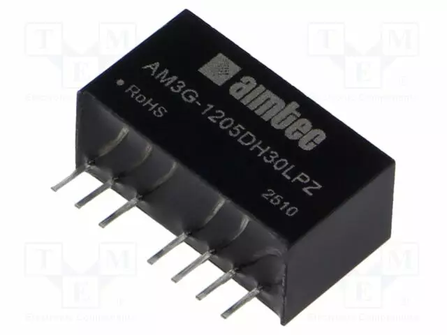 DC/DC MUUNNIN - 3W - TULOJÄNNITE 9÷18VDC - LÄHTÖJÄNNITE 5VDC - ULÄH2: -5VDC - SIP8 - THT - DC/DC muuntimet - AM3G-1205DH30LPZ - 1