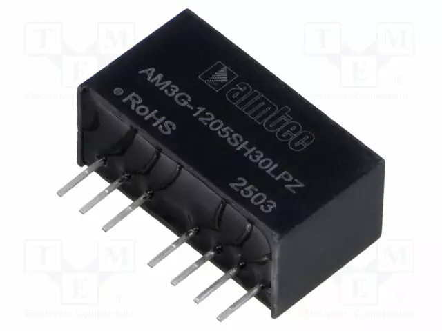 DC/DC MUUNNIN - 3W - TULOJÄNNITE 9÷18VDC - LÄHTÖJÄNNITE 5VDC - ITULO: 314MA - SIP8 - THT - DC/DC muuntimet - AM3G-1205SH30LPZ - 1