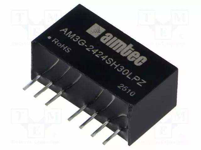 DC/DC MUUNNIN - 3W - TULOJÄNNITE 18÷36VDC - LÄHTÖJÄNNITE 24VDC - ITULO: 154MA - SIP8 - DC/DC muuntimet - AM3G-2424SH30LPZ - 1