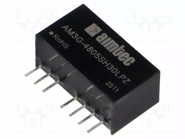 DC/DC MUUNNIN - 3W - TULOJÄNNITE 36÷75VDC - LÄHTÖJÄNNITE 5VDC - ITULO: 78MA - SIP8 - THT - DC/DC muuntimet - AM3G-4805SH30LPZ - 1