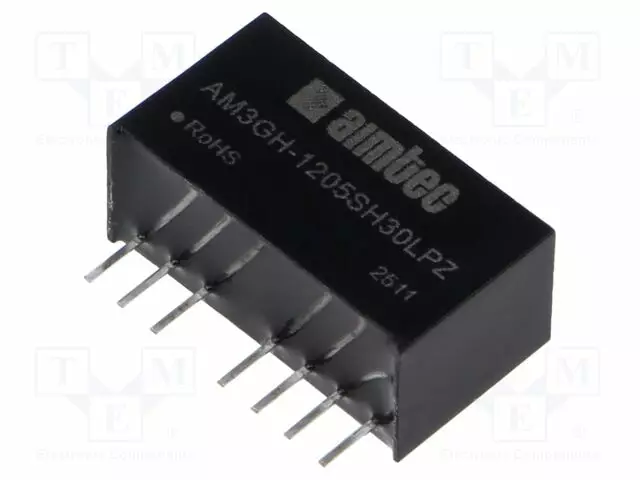 DC/DC MUUNNIN - 3W - TULOJÄNNITE 4,5÷18VDC - LÄHTÖJÄNNITE 5VDC - ITULO: 306MA - SIP8 - DC/DC muuntimet - AM3GH-1205SH30LPZ - 1