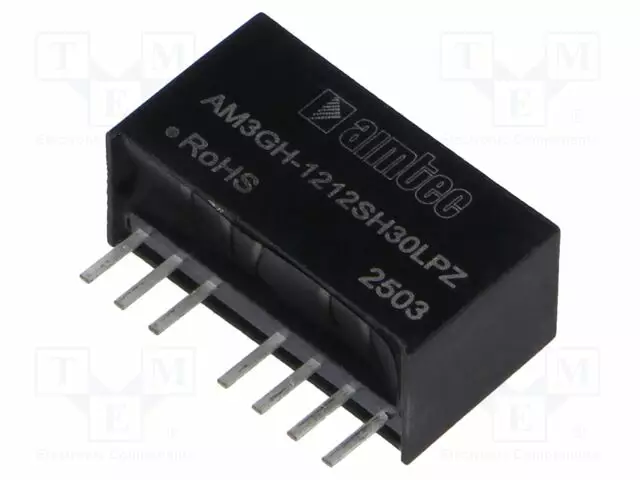 DC/DC MUUNNIN - 3W - TULOJÄNNITE 4,5÷18VDC - LÄHTÖJÄNNITE 12VDC - ITULO: 306MA - SIP8 - DC/DC muuntimet - AM3GH-1212SH30LPZ - 1