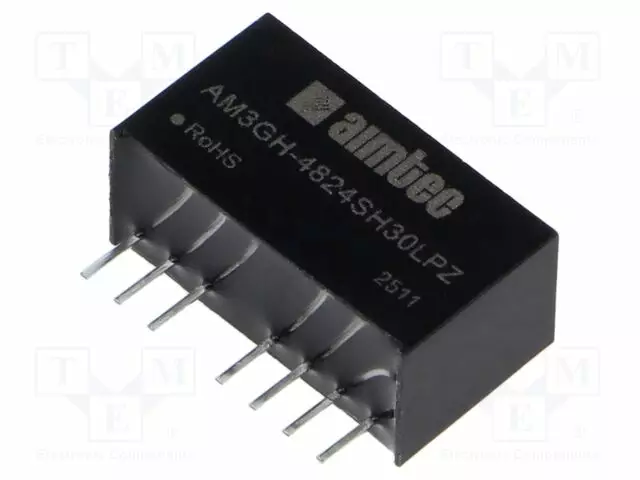 DC/DC MUUNNIN - 3W - TULOJÄNNITE 18÷75VDC - LÄHTÖJÄNNITE 24VDC - ITULO: 82MA - SIP8 - DC/DC muuntimet - AM3GH-4824SH30LPZ - 1