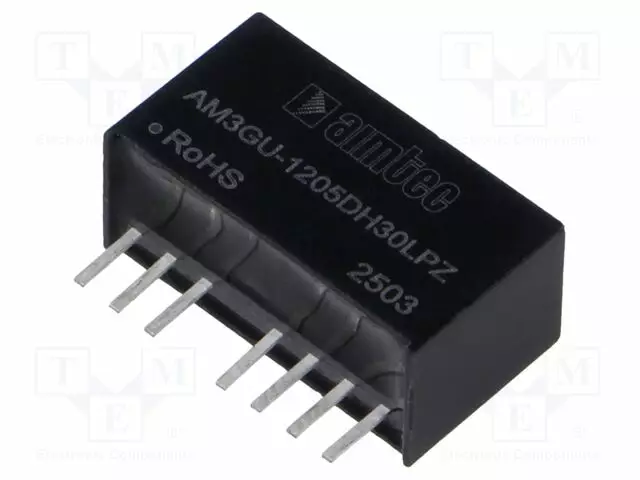 DC/DC MUUNNIN - 3W - TULOJÄNNITE 4,5÷36VDC - LÄHTÖJÄNNITE 5VDC - ULÄH2: -5VDC - SIP8 - DC/DC muuntimet - AM3GU-1205DH30LPZ - 1