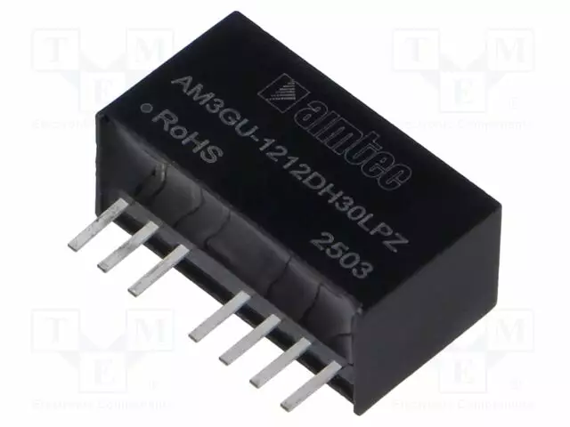 DC/DC MUUNNIN - 3W - TULOJÄNNITE 4,5÷36VDC - LÄHTÖJÄNNITE 12VDC - ULÄH2: -12VDC - SIP8 - DC/DC muuntimet - AM3GU-1212DH30LPZ - 1