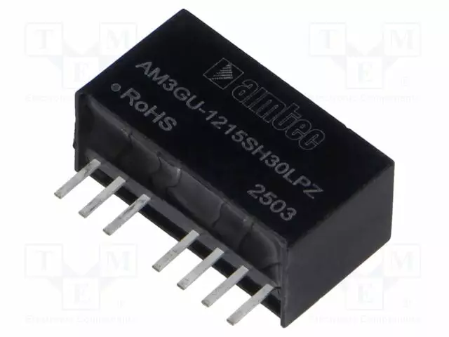 DC/DC MUUNNIN - 3W - TULOJÄNNITE 4,5÷36VDC - LÄHTÖJÄNNITE 15VDC - ITULO: 317MA - SIP8 - DC/DC muuntimet - AM3GU-1215SH30LPZ - 1
