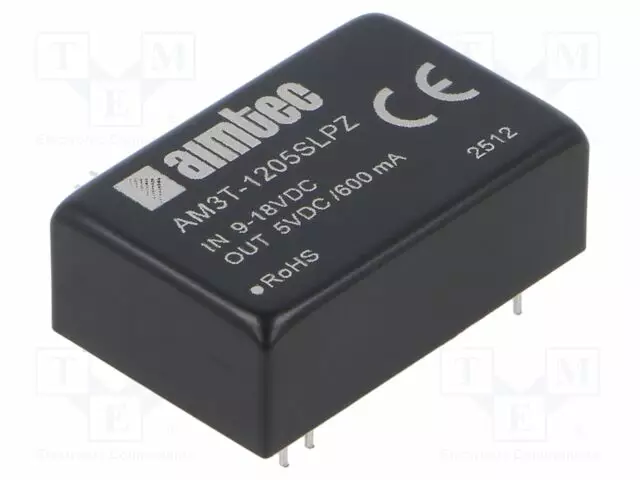 DC/DC MUUNNIN - 3W - TULOJÄNNITE 9÷18VDC - LÄHTÖJÄNNITE 5VDC - ITULO: 316MA - DIP24 - DC/DC muuntimet - AM3T-1205SLPZ - 1