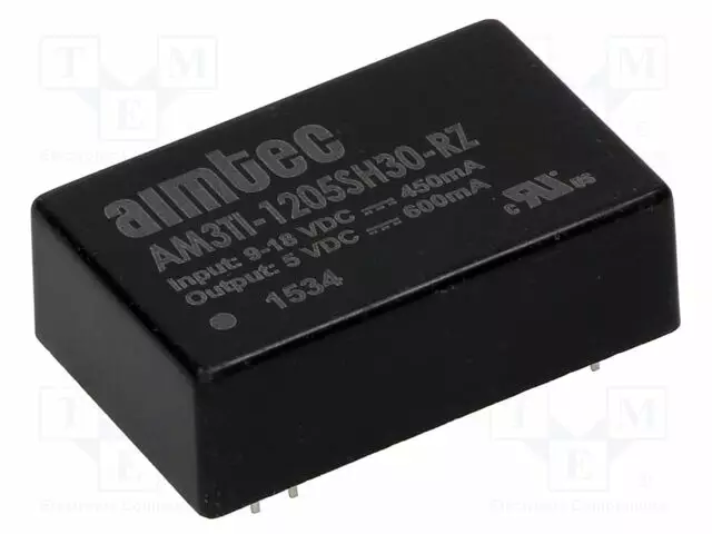 DC/DC MUUNNIN - 3W - TULOJÄNNITE 9÷18VDC - LÄHTÖJÄNNITE 5VDC - ILÄH: 600MA - DIP24 - DC/DC muuntimet - AM3TI-1205SH30-RZ - 1