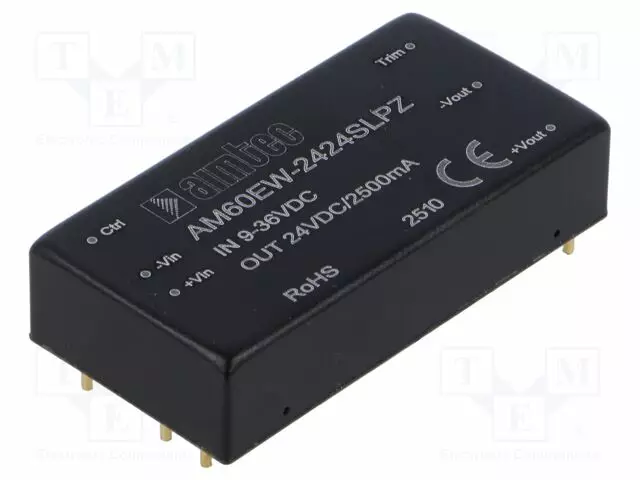 DC/DC MUUNNIN - 60W - TULOJÄNNITE 9÷36VDC - LÄHTÖJÄNNITE 24VDC - ITULO: 2700MA - THT - DC/DC muuntimet - AM60EW-2424SLPZ - 1