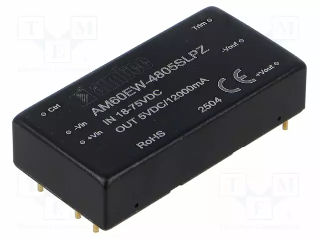 DC/DC MUUNNIN - 60W - TULOJÄNNITE 18÷75VDC - LÄHTÖJÄNNITE 5VDC - ITULO: 1400MA - THT - DC/DC muuntimet - AM60EW-4805SLPZ - 1