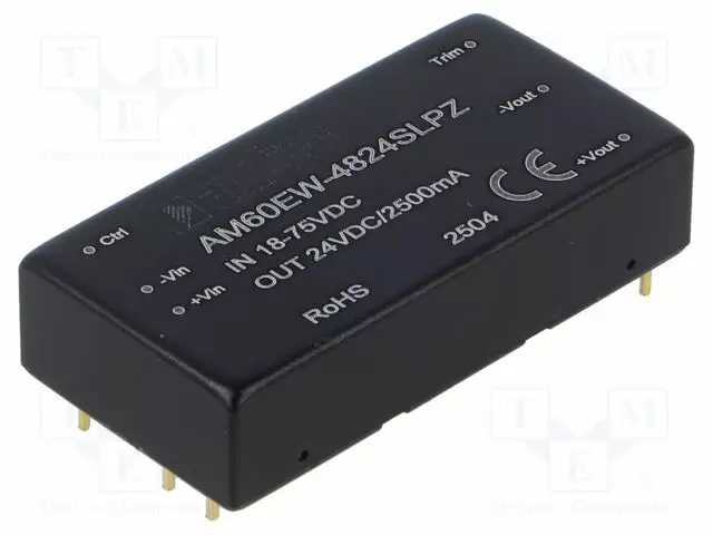 DC/DC MUUNNIN - 60W - TULOJÄNNITE 18÷75VDC - LÄHTÖJÄNNITE 24VDC - ITULO: 1400MA - THT - DC/DC muuntimet - AM60EW-4824SLPZ - 1